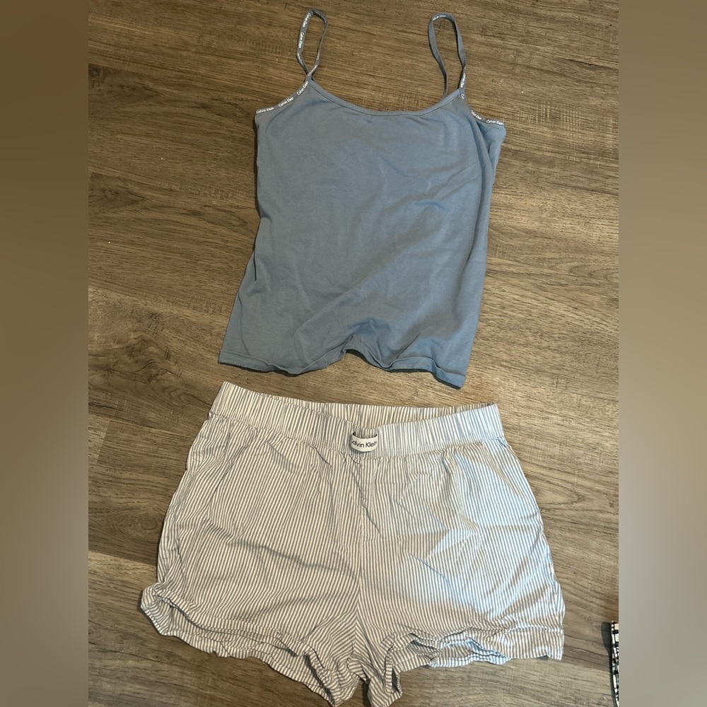 Calvin Klein Blue Tank and Striped Shorts Set